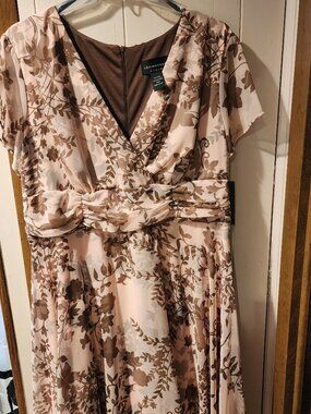 NWT Connected Woman Floral Faux Wrap Dress Size 20W Pink Brown Plus Size